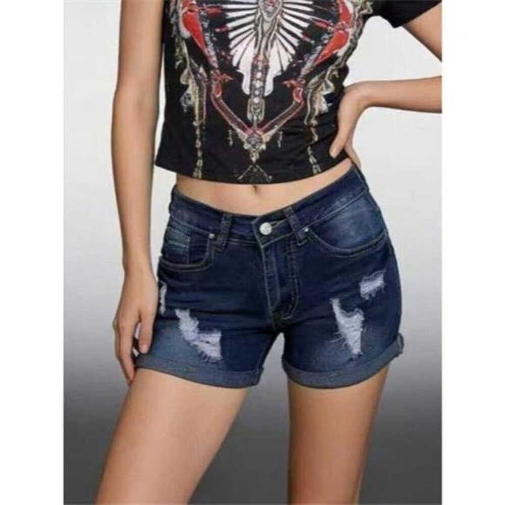 Distressed Wash Denim Shorts